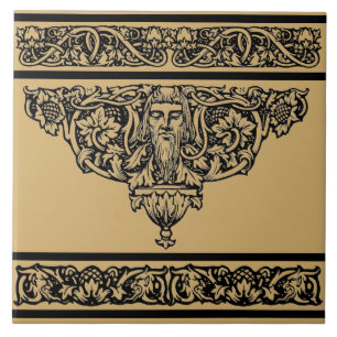 Carreau Vintage Art Nouveau Faune Florale Visage