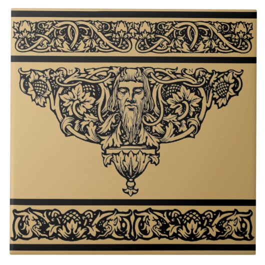 Carreau Vintage Art Nouveau Faune Florale Visage (Devant)