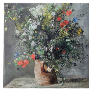 Carreau Vintage Auguste Renoir Vase rose jaune des fleurs