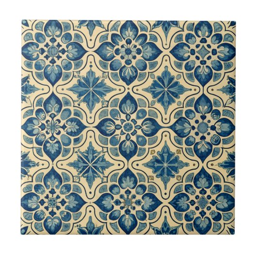 Carreau Vintage Azulejo Motif bleu portugais (Devant)
