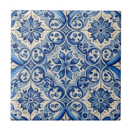 Carreau Vintage Azulejo Motif bleu portugais (Devant)