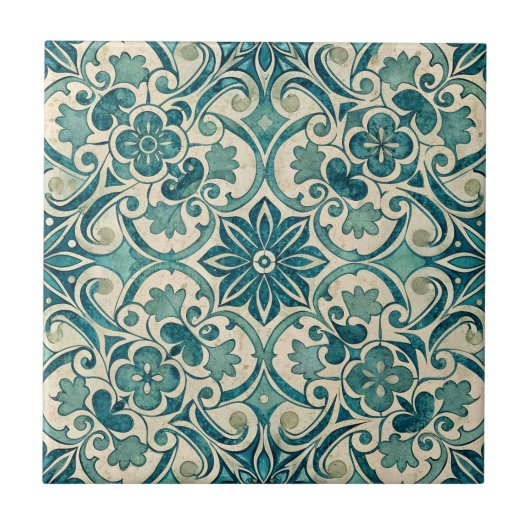 Carreau Vintage Azulejo Motif vert portugais (Devant)