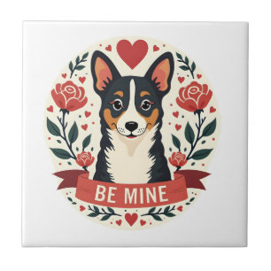 Carreau Vintage Be Mine Corgi Saint-Valentin Floral Art Po