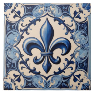 Carreau Vintage Bleu d'Antiquité Fleur de Lis