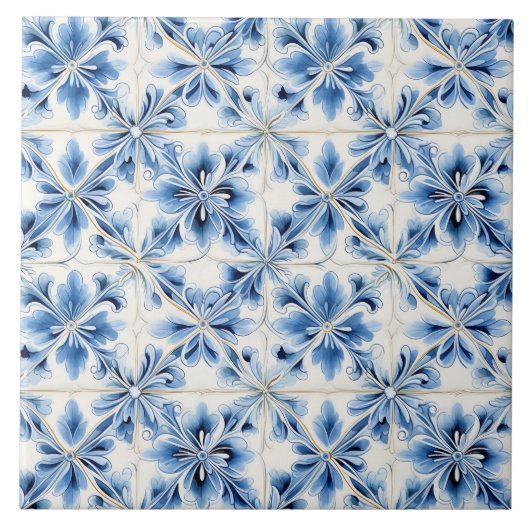 Carreau Vintage Blue Floral Mediterranean (Devant)