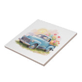 Carreau Vintage Blue Truck with Easter Eggs & Tulips (Côté)