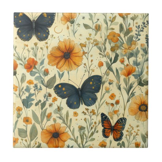 Carreau Vintage Butterfly Wildflower (5) (Devant)
