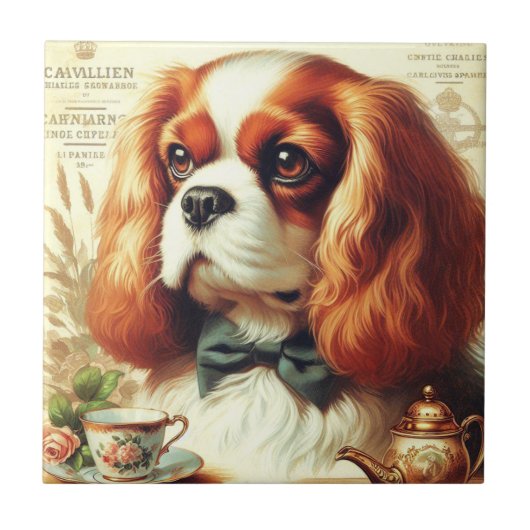 Carreau Vintage Cavalier King Charles Peinture espagnole (Devant)