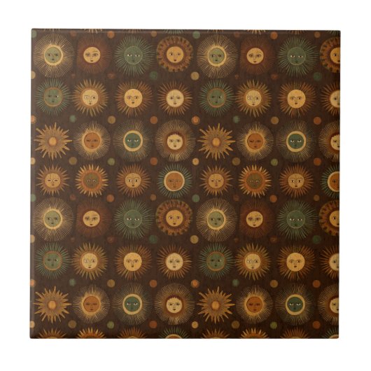 Carreau Vintage Celestial Sun Face Pattern (Devant)