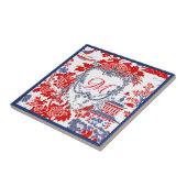 Carreau Vintage Chinoiserie Delft Français rouge bleu mono (Côté)