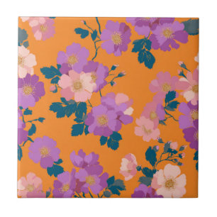 Carreau Vintage Colorful Wild Rose Motif