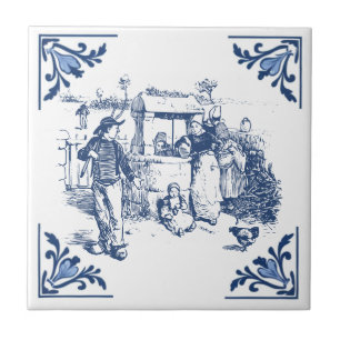 Carreau Vintage Country Water Well Delft Bleu et blanc