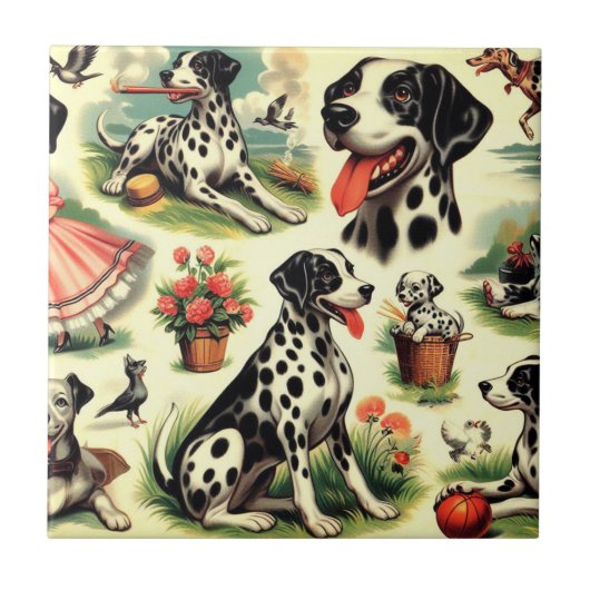 Carreau Vintage Cute Dalmatien sans joint (Devant)