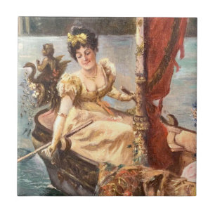 Carreau Vintage dame édouardienne sur l'eau