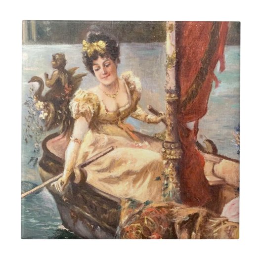 Carreau Vintage dame édouardienne sur l'eau (Devant)