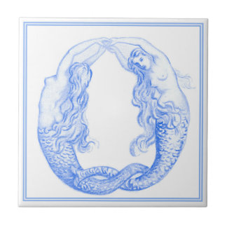 Carreau Vintage Delft Bleu Art Nouveau Mermaiers Nautiques