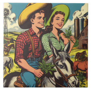 Carreau Vintage Farm Love Couple Comics