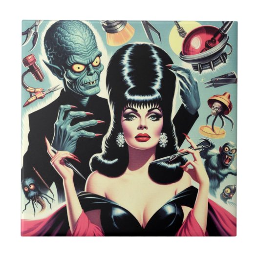 Carreau Vintage fille d'horreur Sci-fi (Devant)