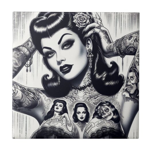 Carreau Vintage fille Goth tatouée (Devant)