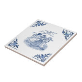 Carreau Vintage Filles Danse Anneau Delft Bleu & Blanc (Côté)