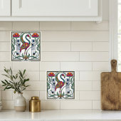 Carreau Vintage Flamingo Floral Geometric Patterned Tile