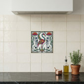 Carreau Vintage Flamingo Floral Geometric Patterned Tile