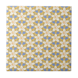 Carreau Vintage Floral bleu et jaune motif Jonquil