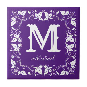 Carreau Vintage Floral Personnalisé Nom Monogramme