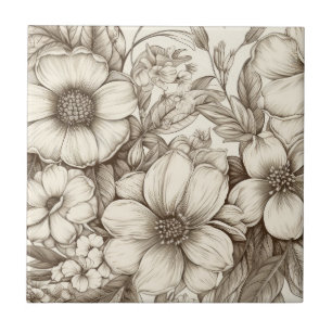 Carreau Vintage Floral Sepia Motif (13)