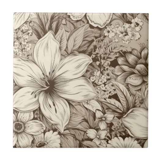 Carreau Vintage Floral Sepia Motif (3) (Devant)