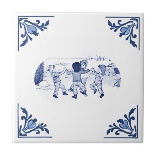 Carreau Vintage Garçons Danse Bague Bleu & Blanc (Devant)