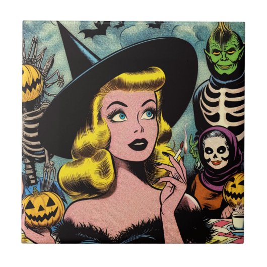Carreau Vintage Halloween Witch Comics (Devant)