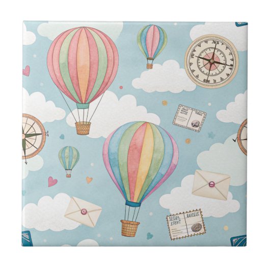 Carreau Vintage Hot Air Balloon Pattern (2) (Devant)