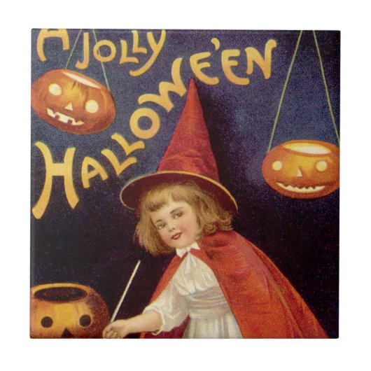 Carreau Vintage Jolly Halloween Witch par Ellen Clapsaddle (Devant)