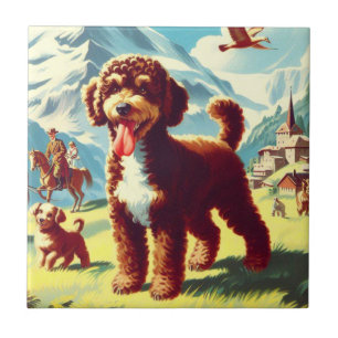 Carreau Vintage Lagotto Romagnolo Peinture de chien