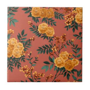 Carreau Vintage Marigold Calendula Motif Floral