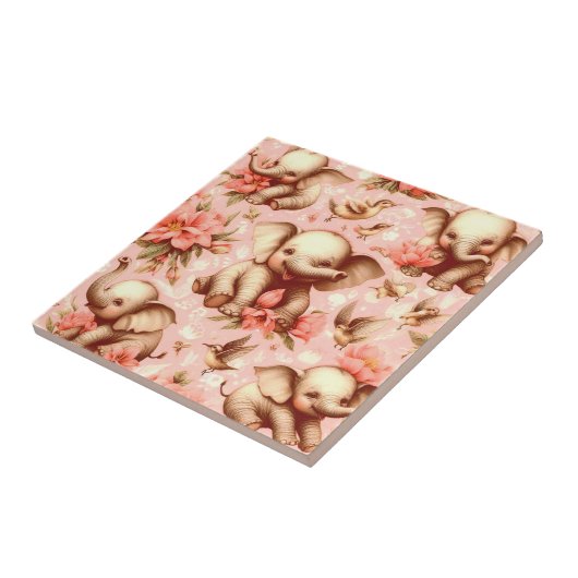 Carreau Vintage mignonne bébé éléphant Motif (Côté)