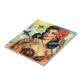 Carreau Vintage mignonne fille de tatouage (Côté)