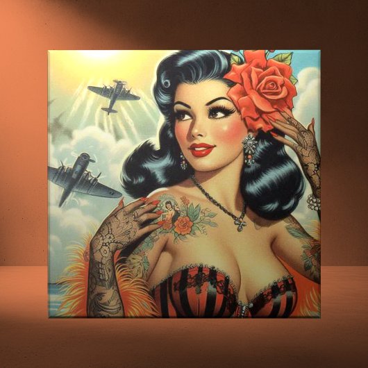 Carreau Vintage mignonne fille de tatouage
