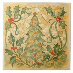 Carreau Vintage, Mosaïque d'arbre de Noël, Style victorien