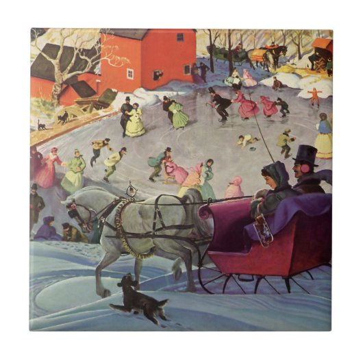 Carreau Vintage Noël, Amour et Romance Sleigh Ride (Devant)