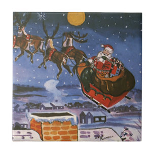 Carreau Vintage Noël Le Père Noël Volant Son Sommeil