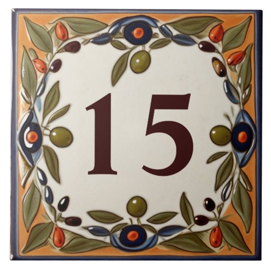 Carreau Vintage Olive Custom House Number Plaque (Devant)
