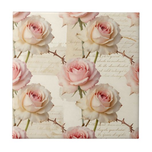 Carreau Vintage Pale Pink Rose Script Pattern (Devant)