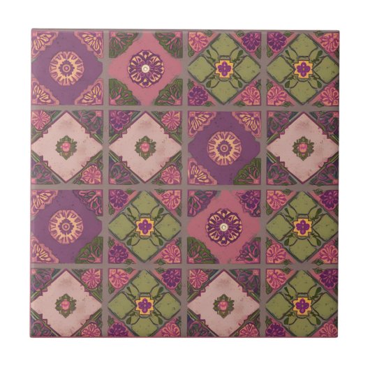 Carreau Vintage Patchwork Purple Pink Green (Devant)
