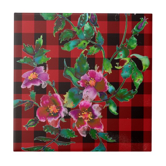 Carreau Vintage Rose noir et rouge plaid (Devant)