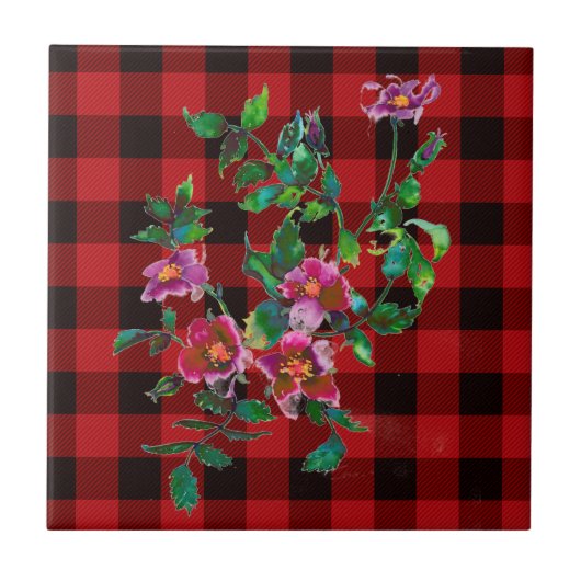 Carreau Vintage Rose noir et rouge plaid (Devant)