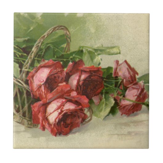 Carreau Vintage Saint Valentin Amour, Crimson Red Roses (Devant)