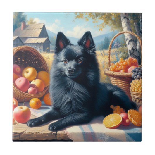 Carreau Vintage Schipperke Peinture de chiot (Devant)