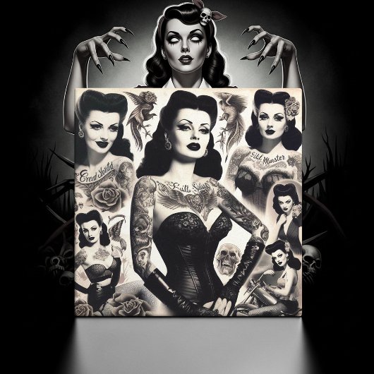 Carreau Vintage Tattooed Goth Woman Collage